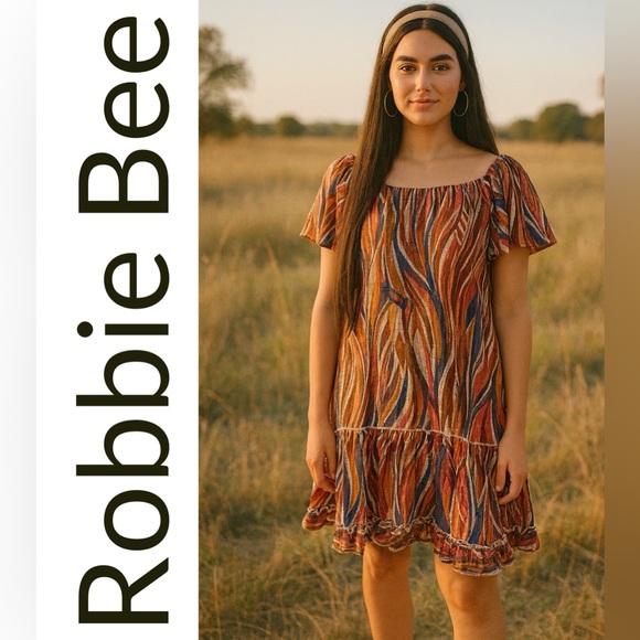 Robbie Bee Colorful Wave Pattern Mini Dress - Picture 1 of 5